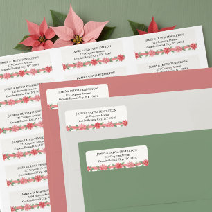 Poinsettia Ribbon Watercolor Holiday Address