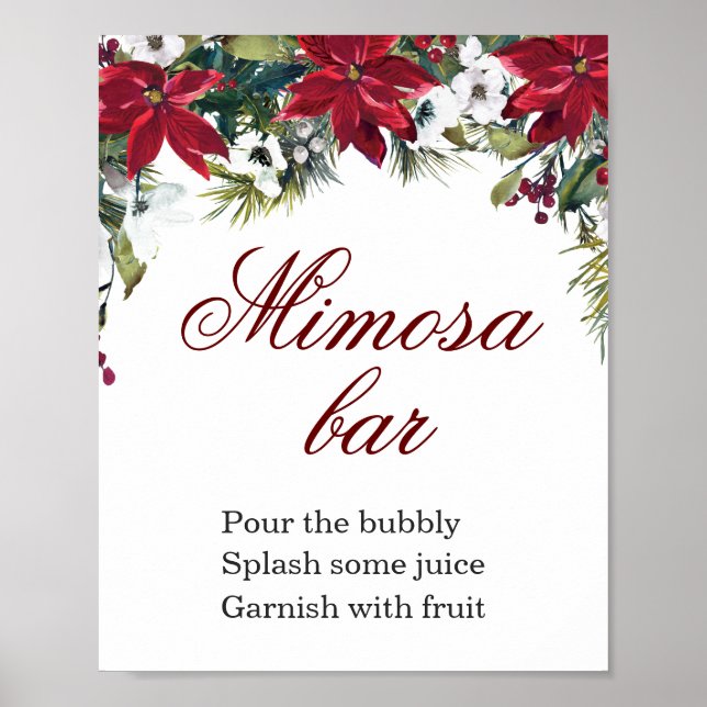 Poinsettia rouge Floral Mimosa Bar Poster (Devant)