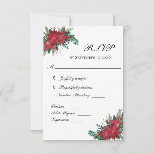 Poinsettia Rouge Noël Mariage d'hiver Carte RSVP