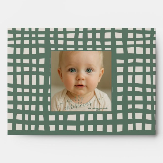 Poinsettia Sage Green Christmas Photo Envelope (Front)