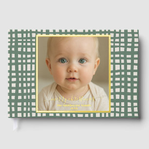 Poinsettia Sage Green Merry Christmas Photo real Guest Book