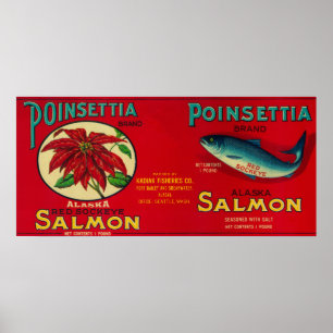 Poinsettia Salmon Can Label Poster