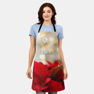 Poinsettia, Shiny Gold Snowflakes- Personalized  Apron