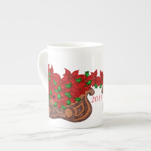 Poinsettia Sled Bone China mug (Front Left)