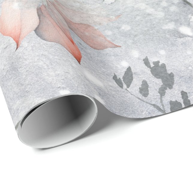 Poinsettia Snow scene with leaves, winter Wrapping Paper (Roll Corner)