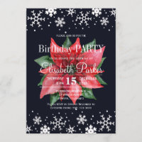 Poinsettia snowflakes dark blue birthday party