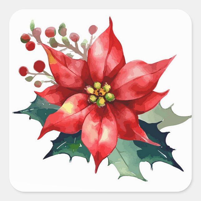 Poinsettia Square Sticker (Front)