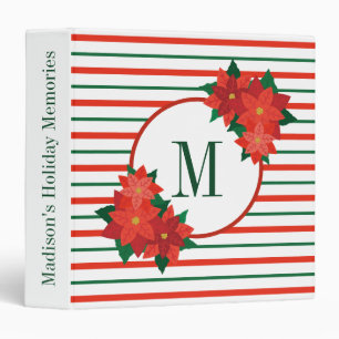 Poinsettia Stripe Monogram Holiday Scrapbook Album Binder
