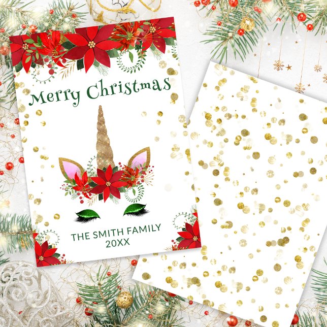 Poinsettia Unicorne avec carte verte de Noël (Créateur téléchargé)