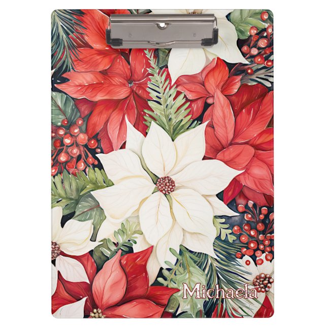 Poinsettia Watercolor Art Clipboard (Front)