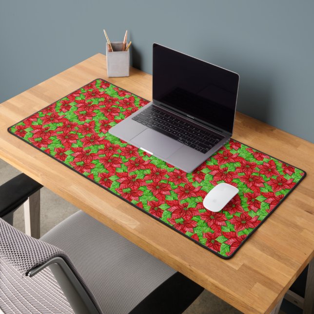 Poinsettia watercolor Christmas pattern Wrapping P Desk Mat (Office 2)