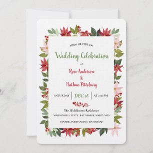 Poinsettia Watercolor Christmas Wedding Invitation