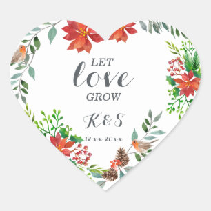 Poinsettia Wedding Heart Sticker