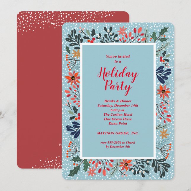 Poinsettia Winter Flowers Holiday Invitations (Front/Back)