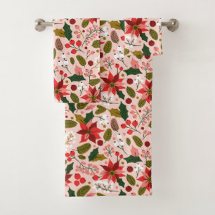 Poinsettia winter holiday bath towel set