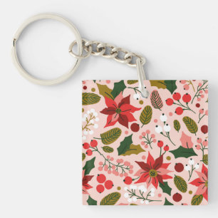 Poinsettia winter holiday keychain