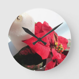 Poinsettia with Candle Round Clock