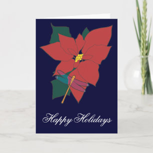 Poinsettia with Dragonfly Holiday Card