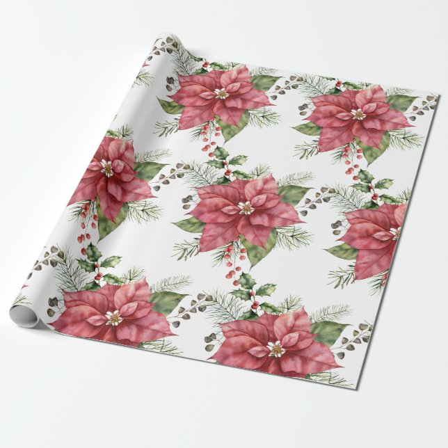 Poinsettia Wrapping Paper (Unrolled)