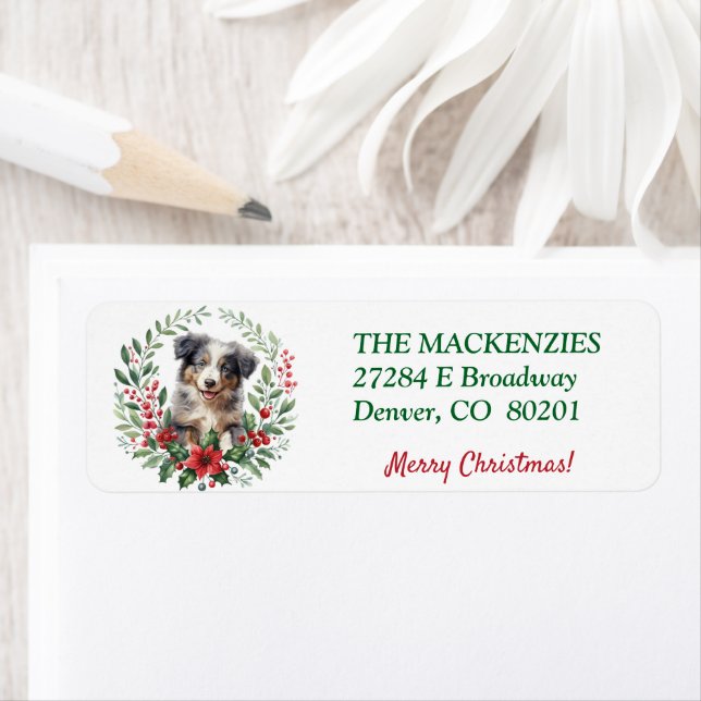 Poinsettia Wreath Aussie Chiot Adresse de retour (En situation)