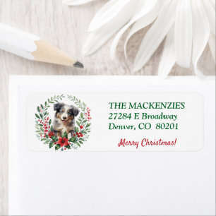Poinsettia Wreath Aussie Puppy Return Address