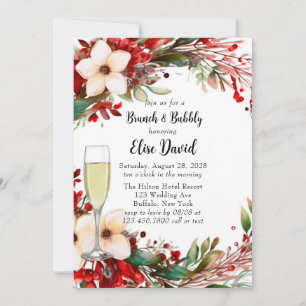 Poinsettia Wreath Christmas Brunch & Bubbly Invitation