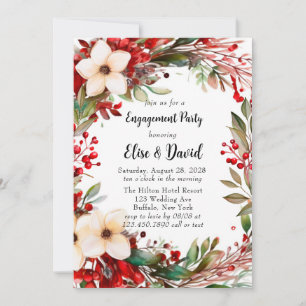 Poinsettia Wreath Christmas Engagement Party Invitation