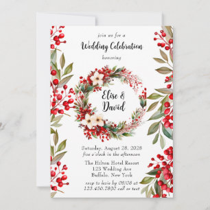 Poinsettia Wreath Christmas Wedding Celebration Invitation