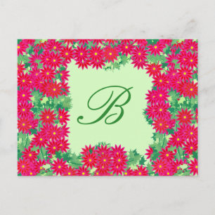 Poinsettia Wreath with Monogram, Red and Green Postcard