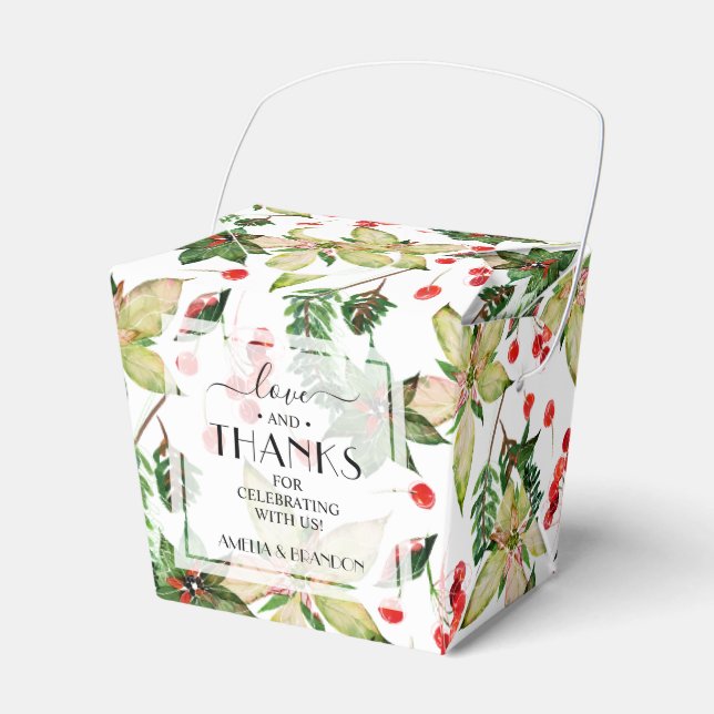 Poinsettias and Berries Christmas Holiday Favor Box (Front Side)