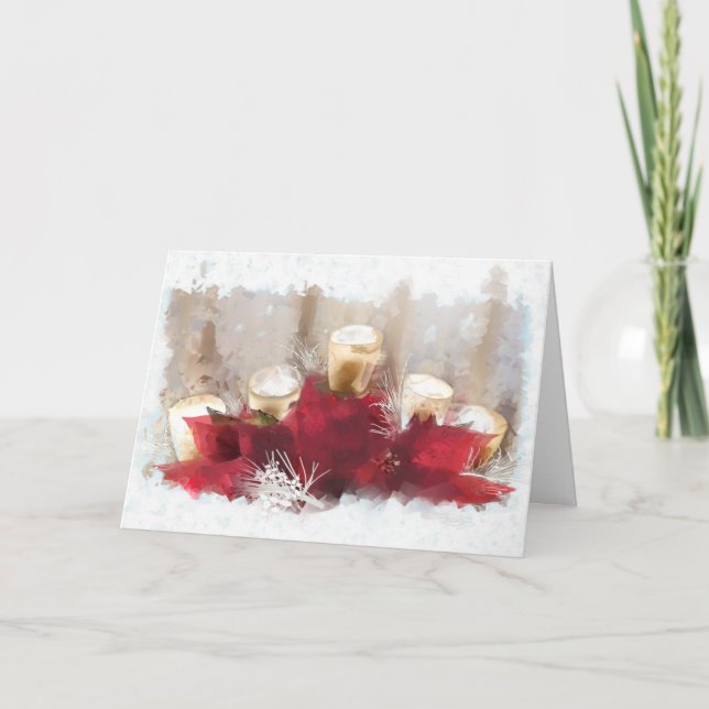 Poinsettias and Candles Christmas Card (Front)