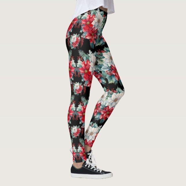 Poinsettias and Holly Berries Leggings - Pretty (Right)