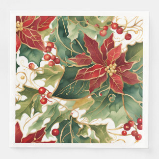 poinsettias and holly paper napkin