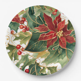 poinsettias and holly paper plates