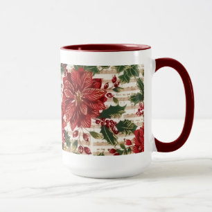 Poinsettias and Music Christmas Mug