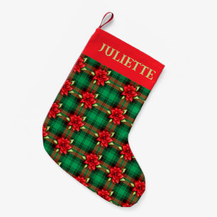 Poinsettias And Plaid Small Christmas Stocking