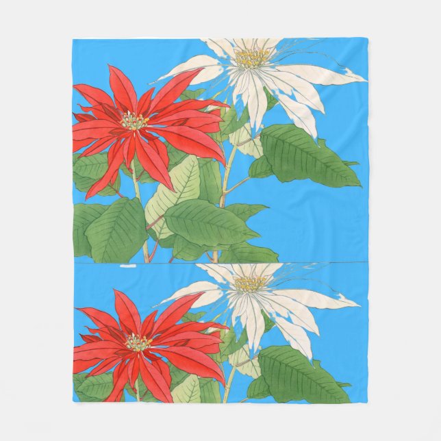 Poinsettias Blue  Fleece Blanket (Front)