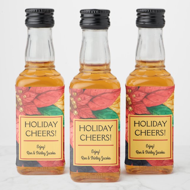 Poinsettias Christmas Floral Personalized Mini Liquor Bottle Label (Bottles)