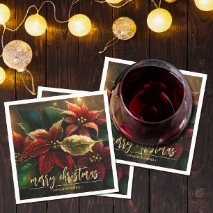 Poinsettias Christmas Holiday Napkin