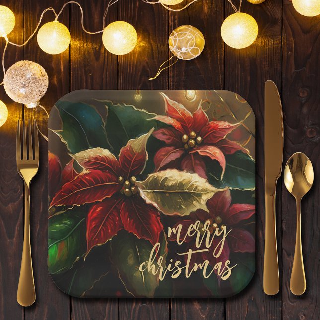 Poinsettias Christmas Holiday  Paper Plate (Creator Uploaded)