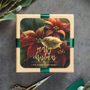 Poinsettias Christmas Holiday Square Sticker