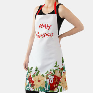 Poinsettias Christmas Holly and Stockings Apron