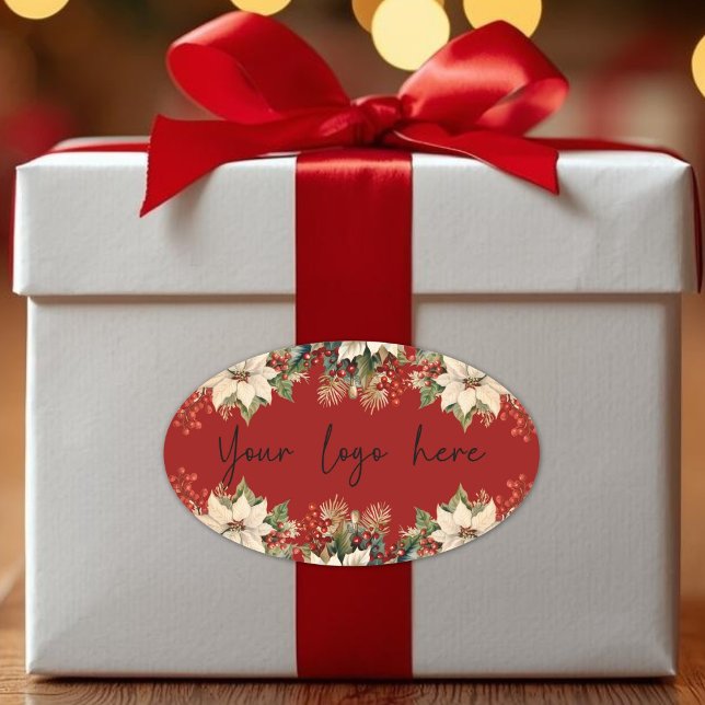 Poinsettias Christmas Logo Oval Sticker (Poinsettias Christmas Logo Oval Sticker)