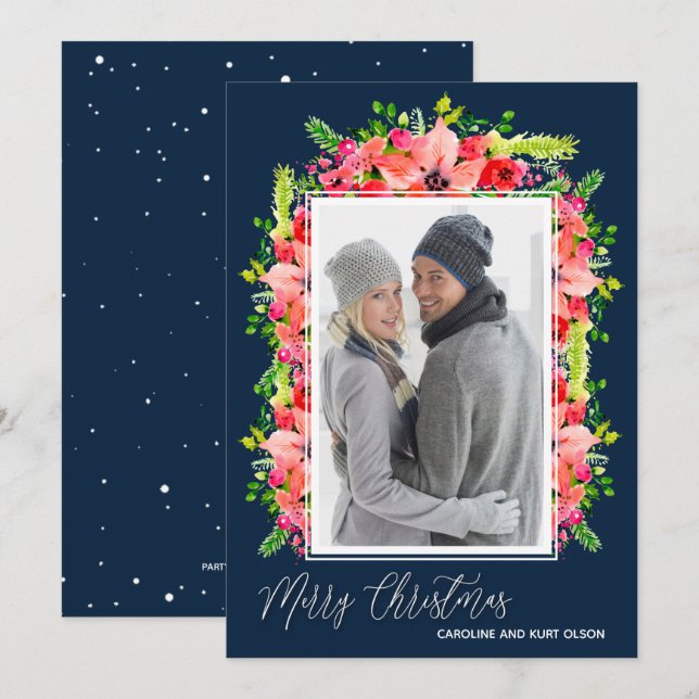 Poinsettias Christmas Photo Holiday Card (Front/Back)
