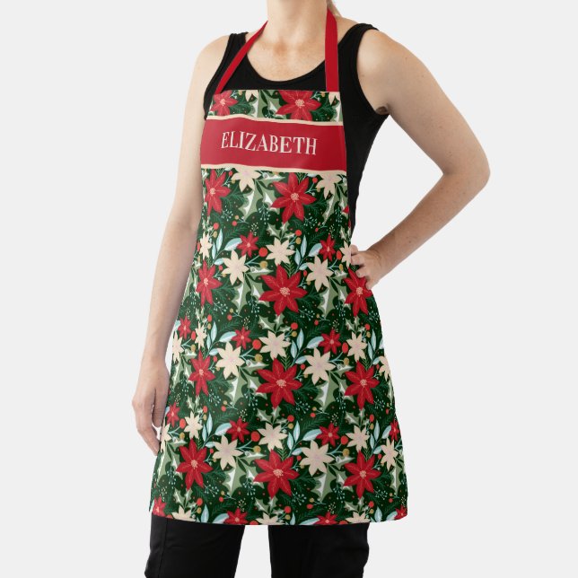 Poinsettias Floral Christmas Personalized Custom Apron (Insitu)
