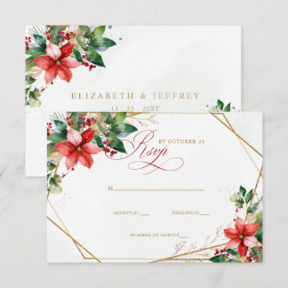 Poinsettias Floral Winter Christmas Wedding RSVP Card