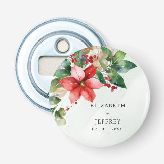 Poinsettias Floral Winter Christmas Wreath Wedding Bottle Opener