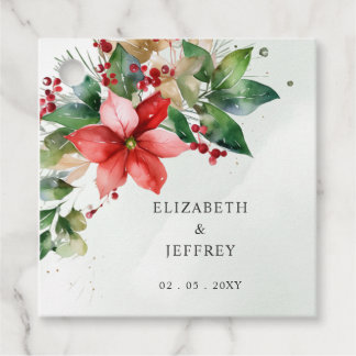 Poinsettias Floral Winter Christmas Wreath Wedding Favour Tags