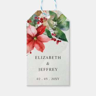 Poinsettias Floral Winter Christmas Wreath Wedding Gift Tags