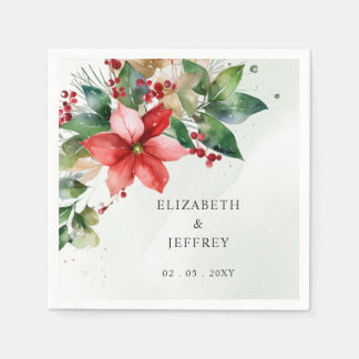 Poinsettias Floral Winter Christmas Wreath Wedding Napkin